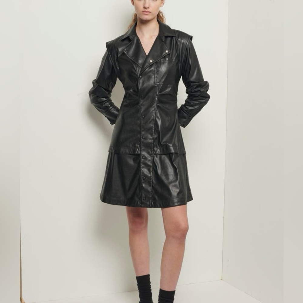 Derek Lam Black Trench Leather Dress/Jacket